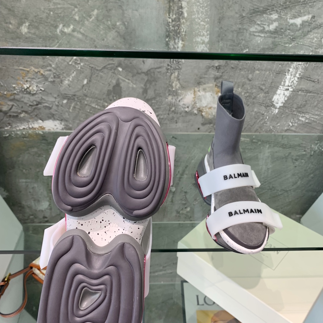 Balmain High-Top Suede And Knit Bold Sneakers  - FashionPlug