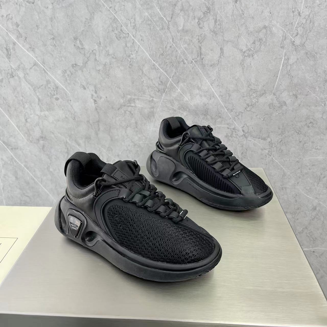 Balmain Bicolor Gummy Leather And Mesh B-Runner Sneakers - FashionPlug