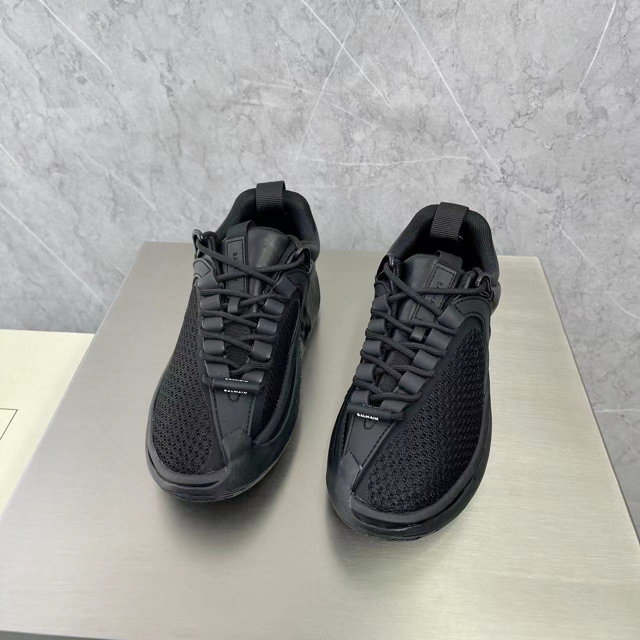 Balmain Bicolor Gummy Leather And Mesh B-Runner Sneakers - FashionPlug