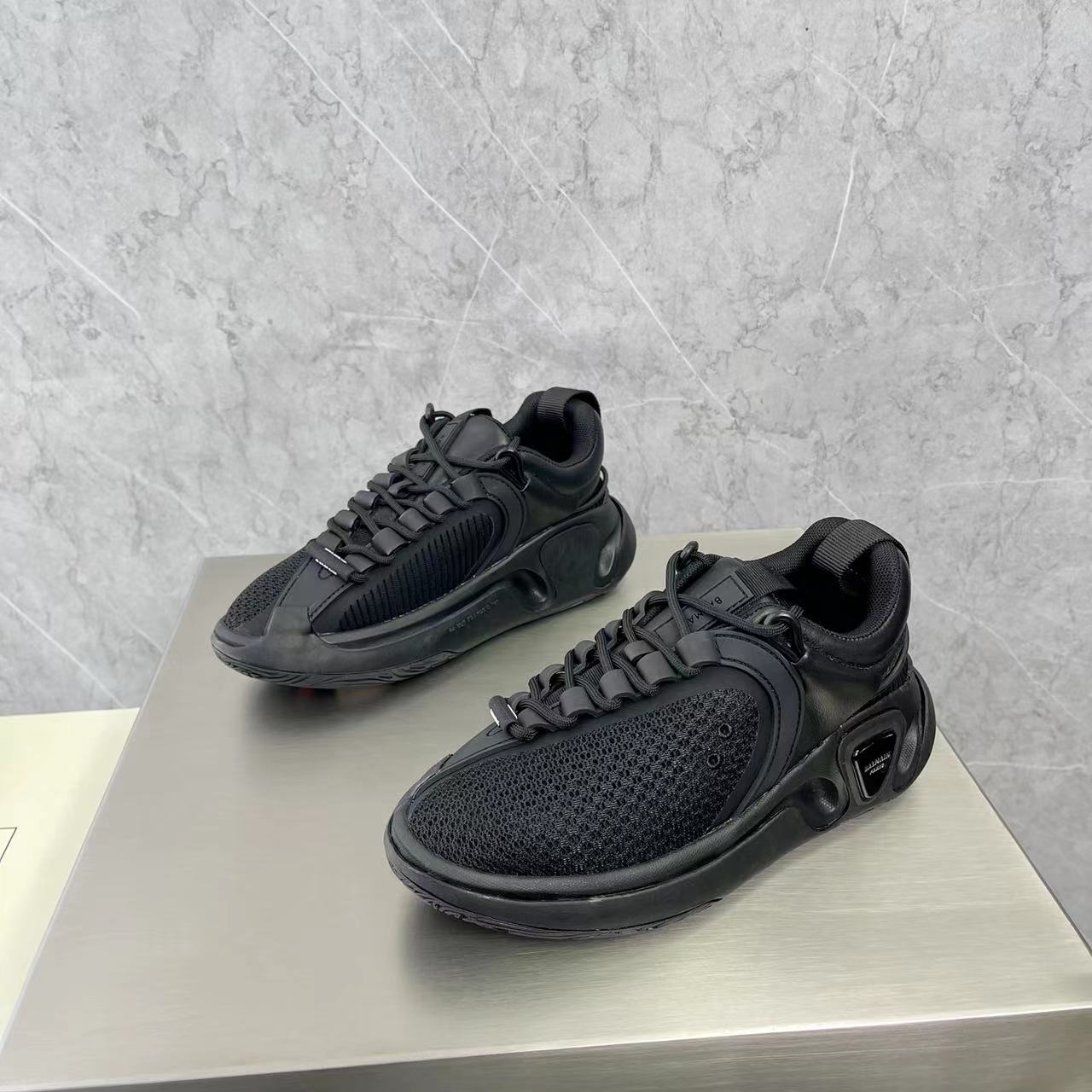 Balmain Bicolor Gummy Leather And Mesh B-Runner Sneakers - FashionPlug