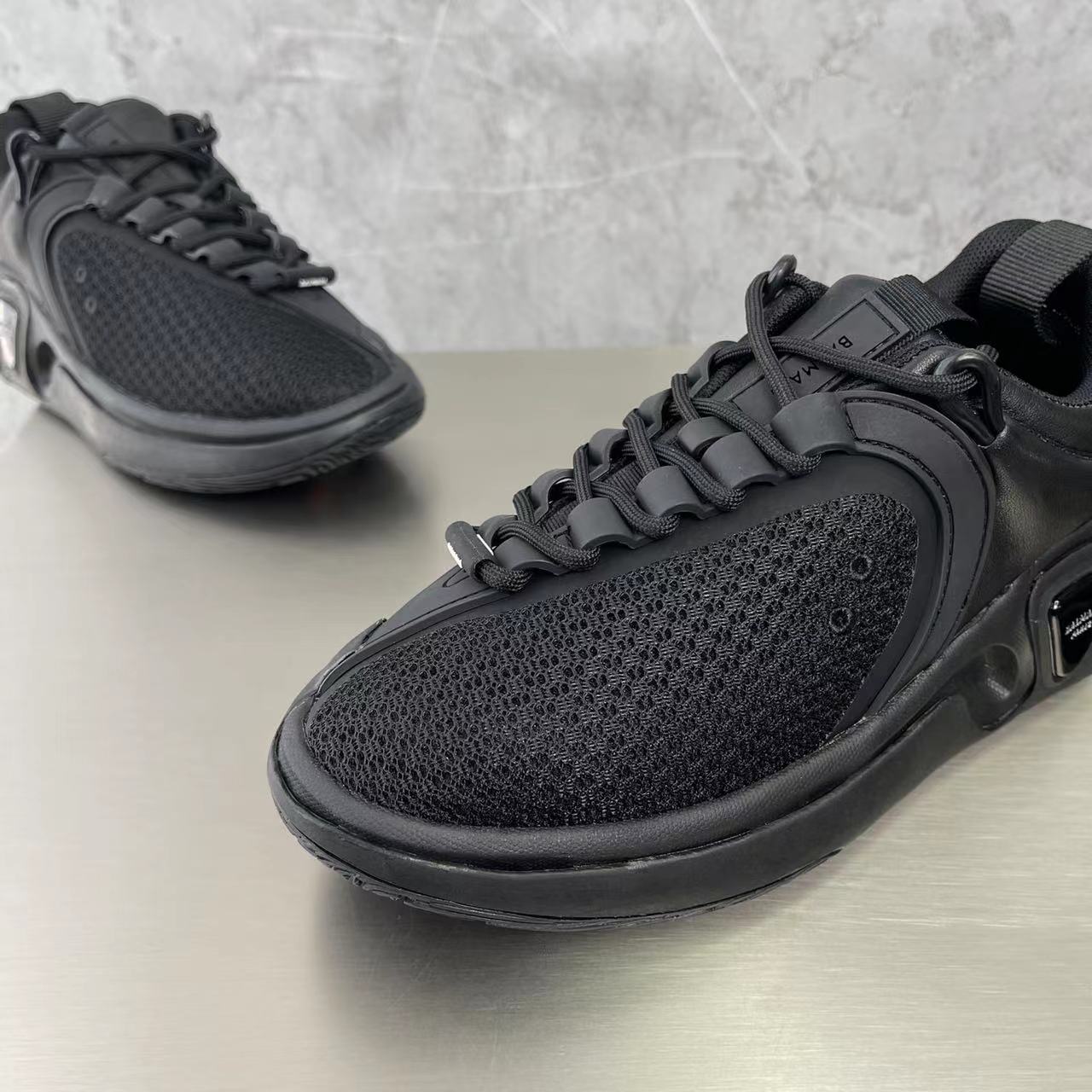 Balmain Bicolor Gummy Leather And Mesh B-Runner Sneakers - FashionPlug