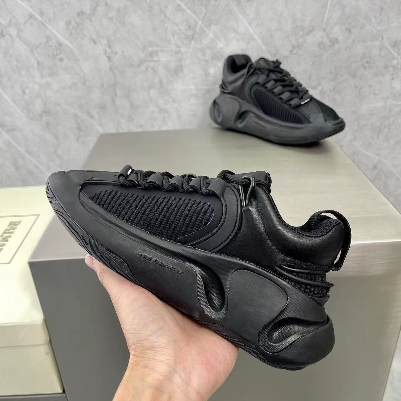 Balmain Bicolor Gummy Leather And Mesh B-Runner Sneakers - FashionPlug