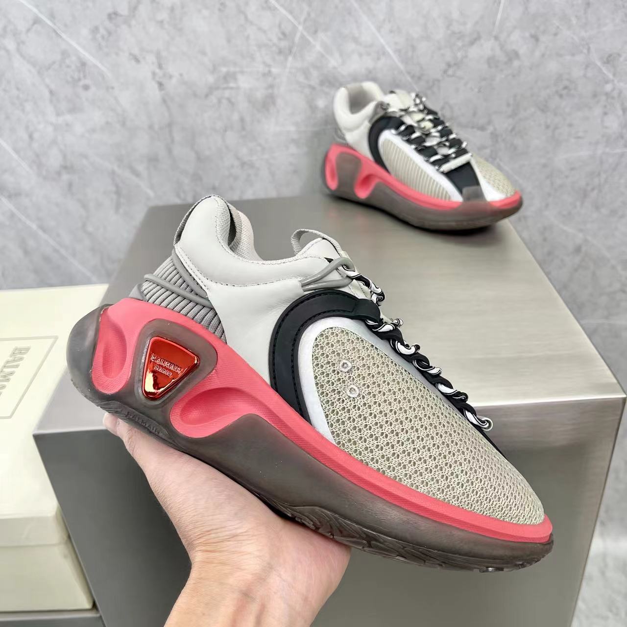 Balmain Bicolor Gummy Leather And Mesh B-Runner Sneakers - FashionPlug