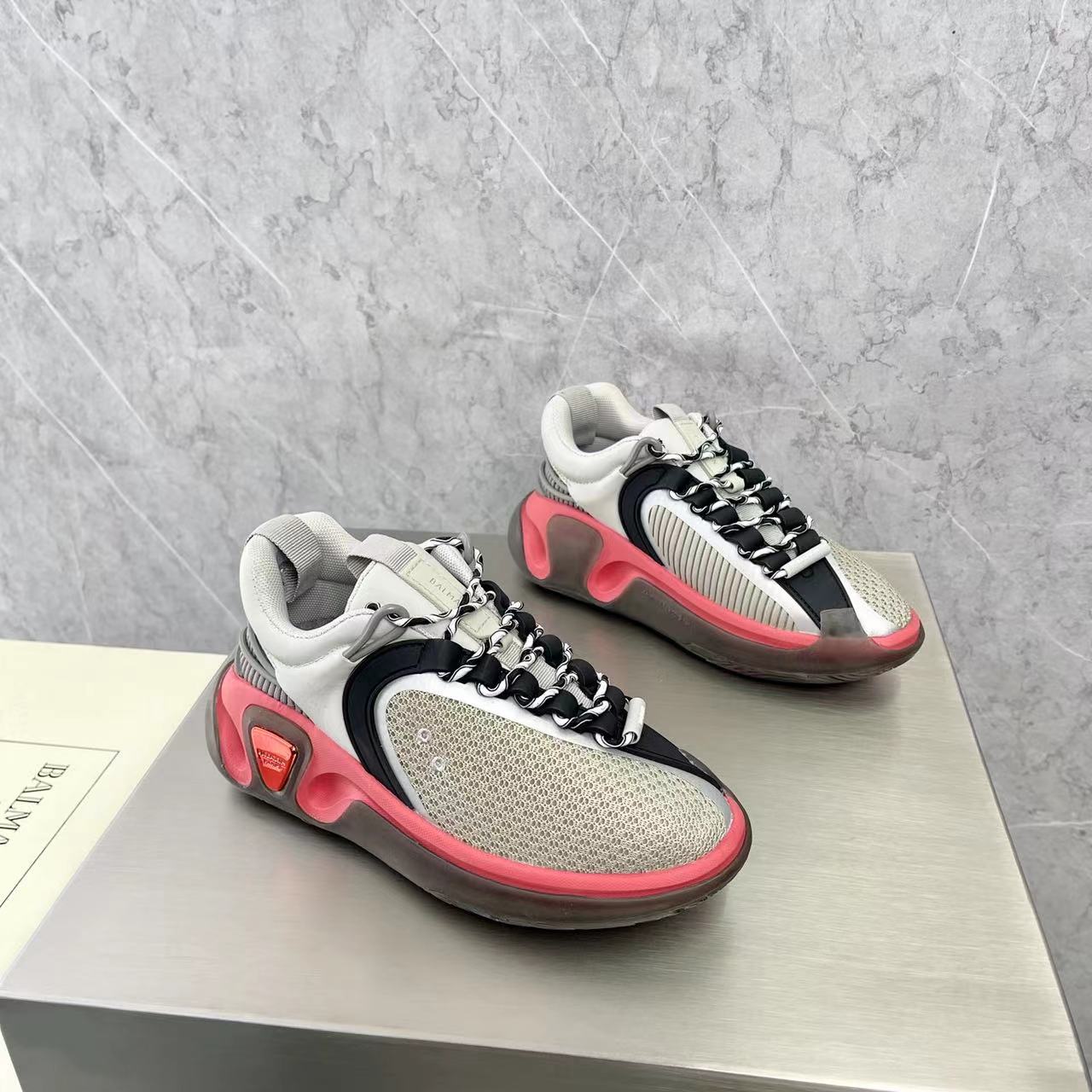 Balmain Bicolor Gummy Leather And Mesh B-Runner Sneakers - FashionPlug