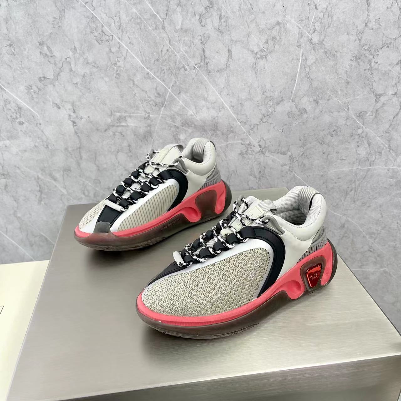 Balmain Bicolor Gummy Leather And Mesh B-Runner Sneakers - FashionPlug