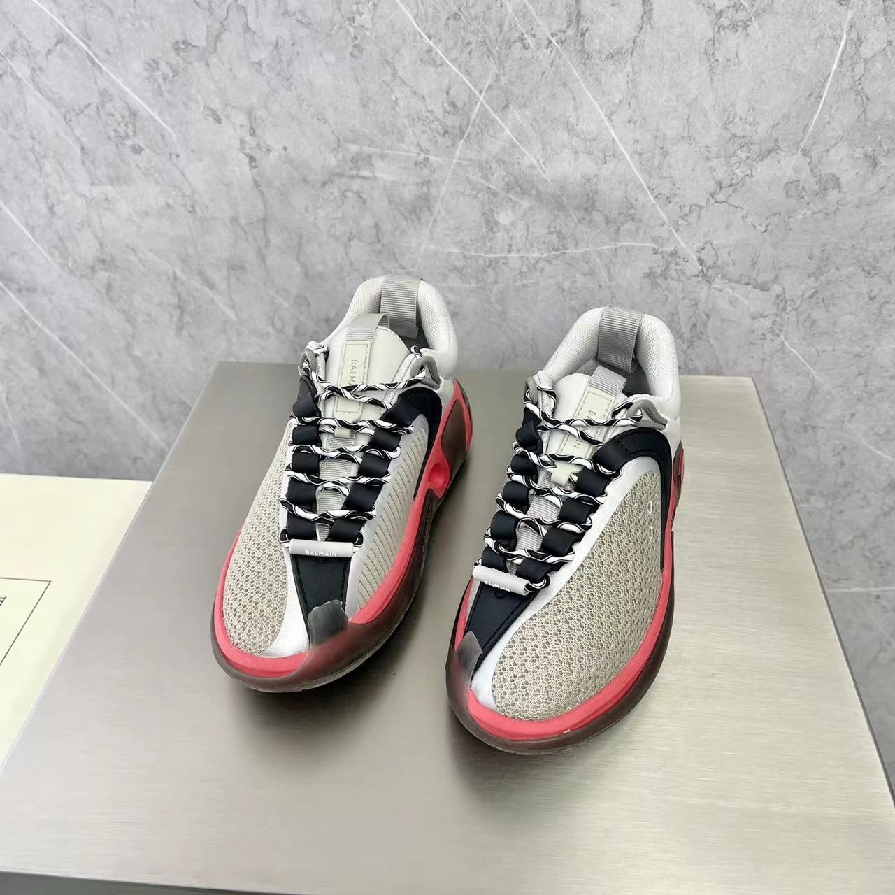 Balmain Bicolor Gummy Leather And Mesh B-Runner Sneakers - FashionPlug
