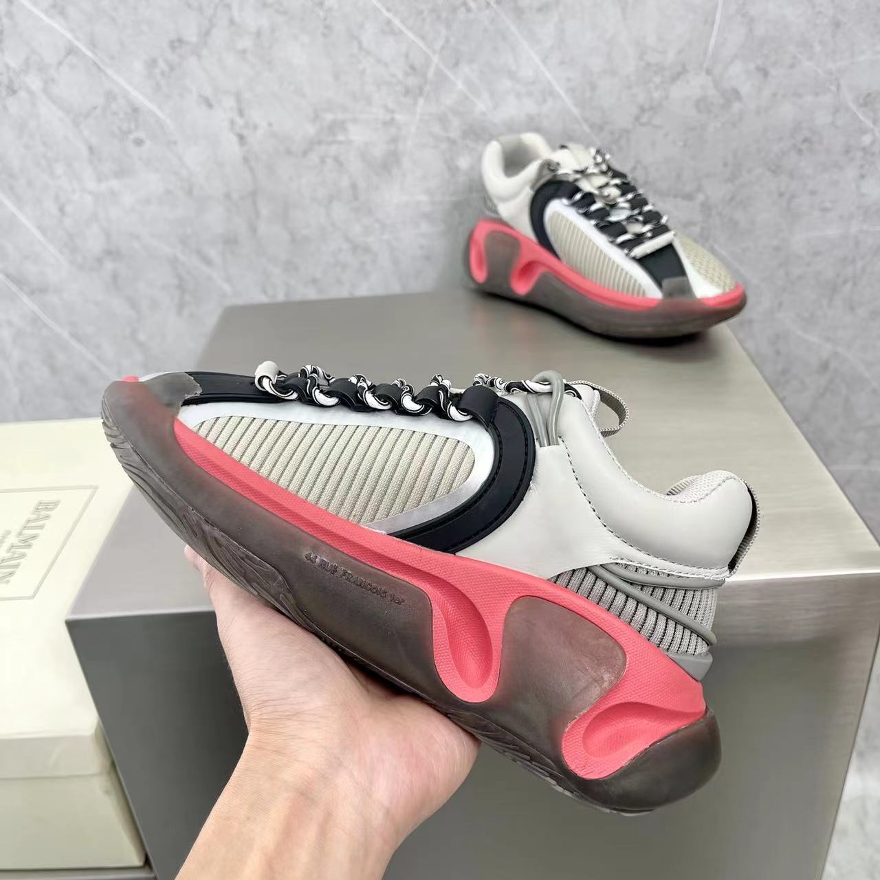 Balmain Bicolor Gummy Leather And Mesh B-Runner Sneakers - FashionPlug