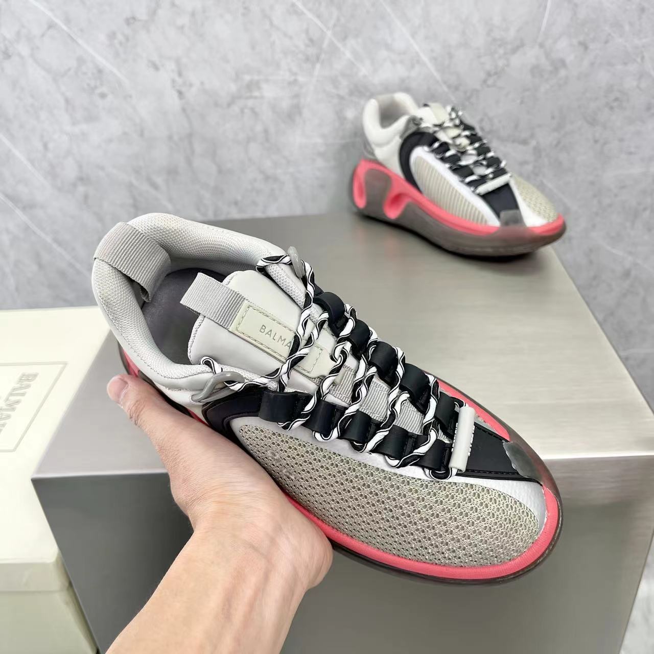 Balmain Bicolor Gummy Leather And Mesh B-Runner Sneakers - FashionPlug