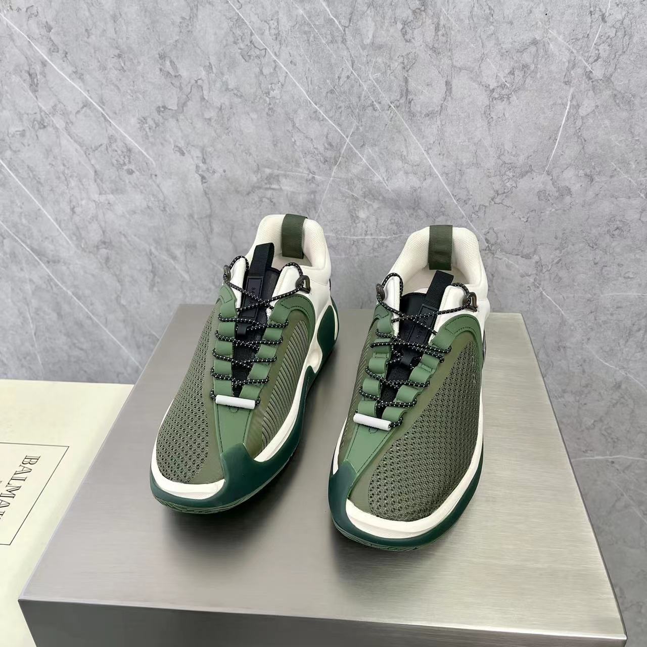 Balmain Bicolor Gummy Leather And Mesh B-Runner Sneakers - FashionPlug