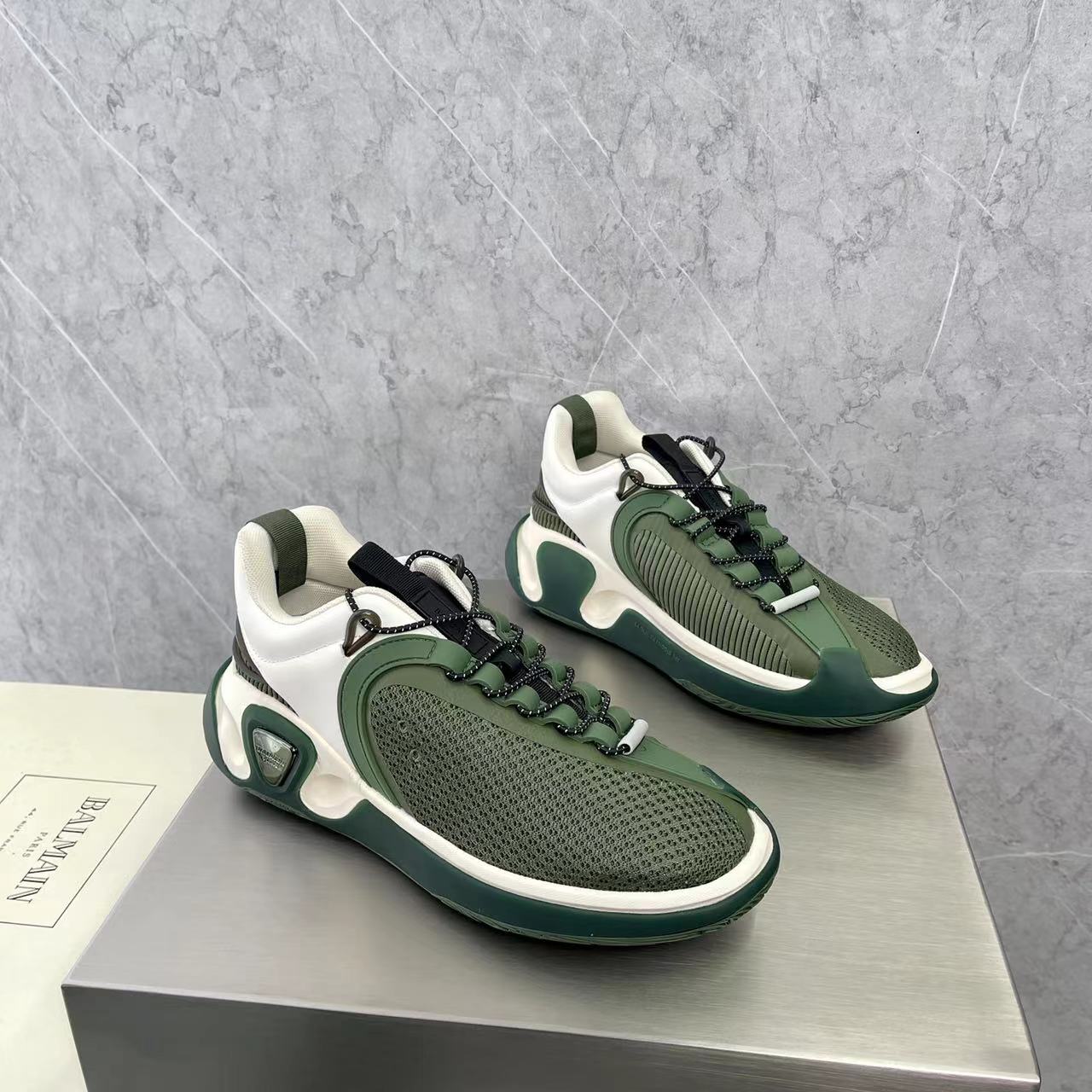Balmain Bicolor Gummy Leather And Mesh B-Runner Sneakers - FashionPlug