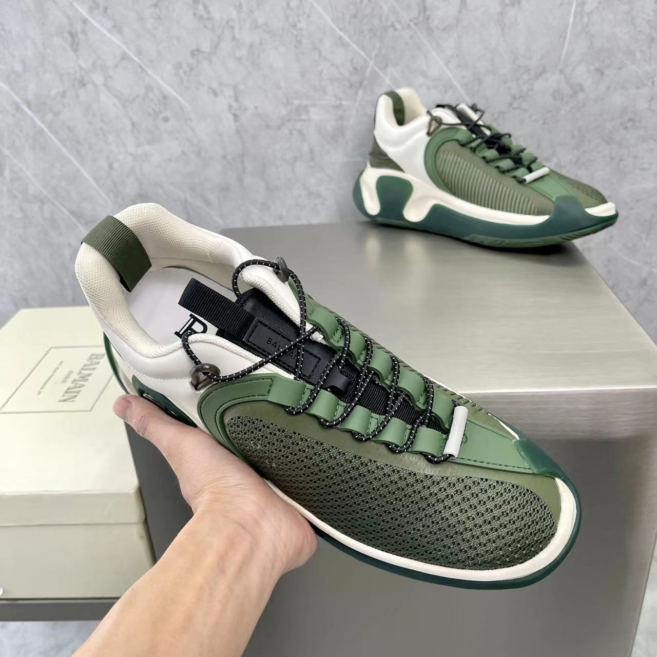 Balmain Bicolor Gummy Leather And Mesh B-Runner Sneakers - FashionPlug