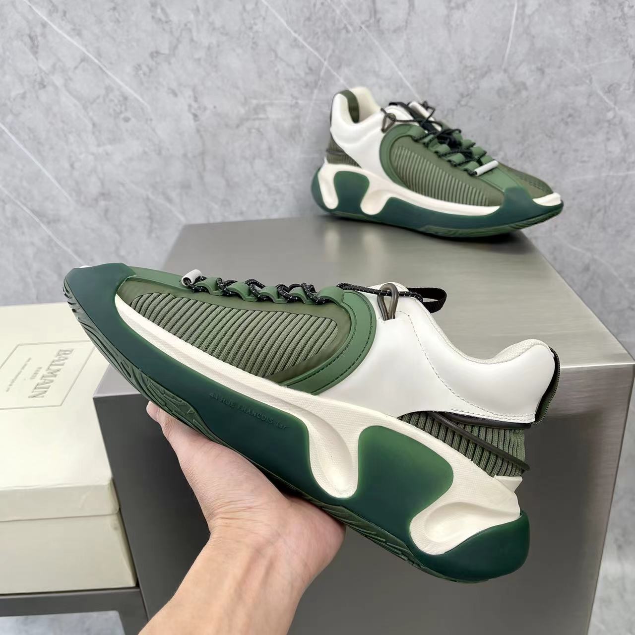 Balmain Bicolor Gummy Leather And Mesh B-Runner Sneakers - FashionPlug