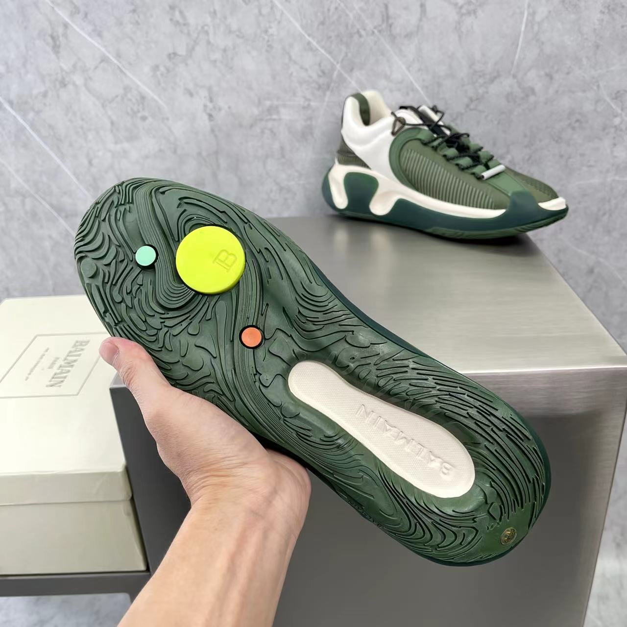 Balmain Bicolor Gummy Leather And Mesh B-Runner Sneakers - FashionPlug