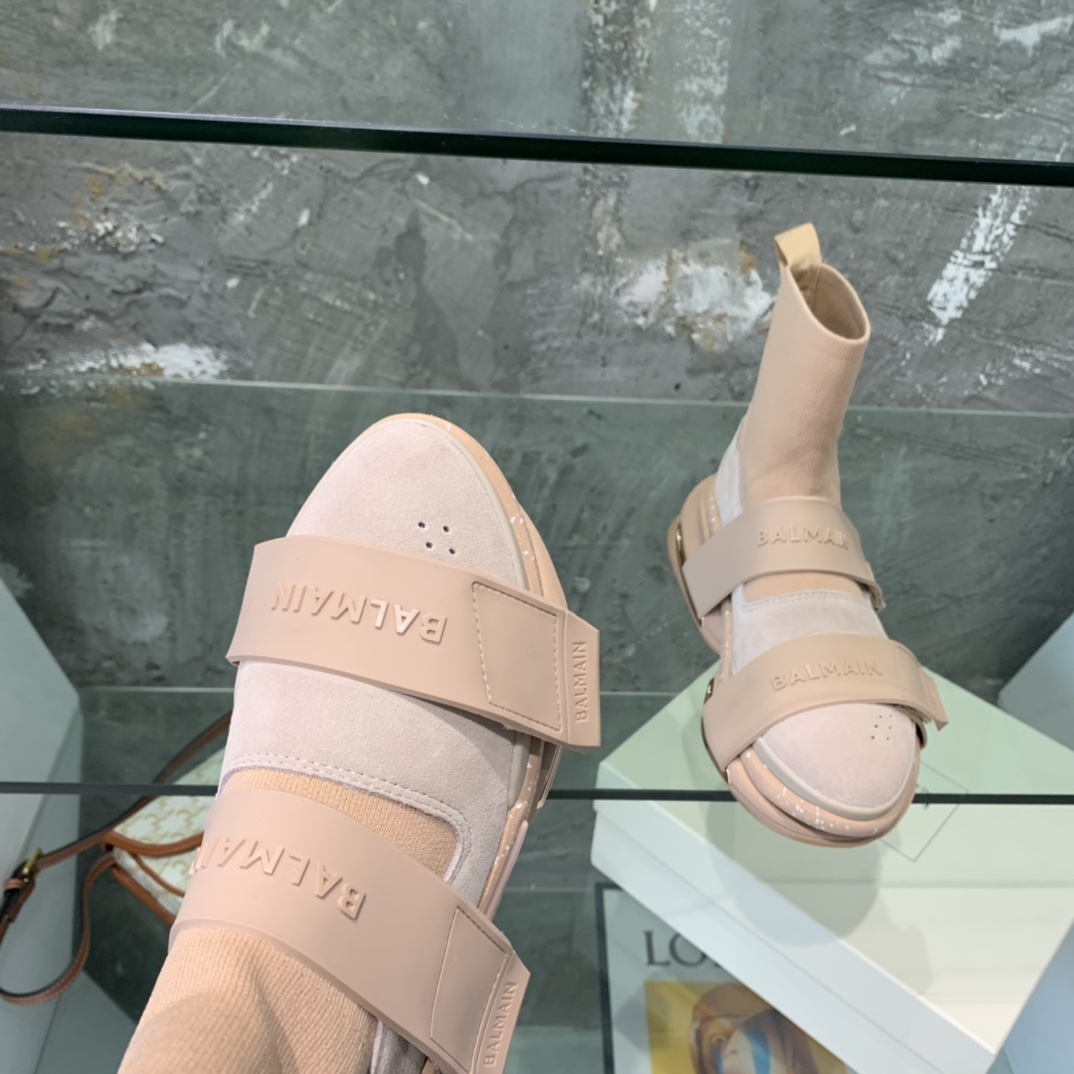 Balmain High-Top Suede And Knit Bold Sneakers  - FashionPlug