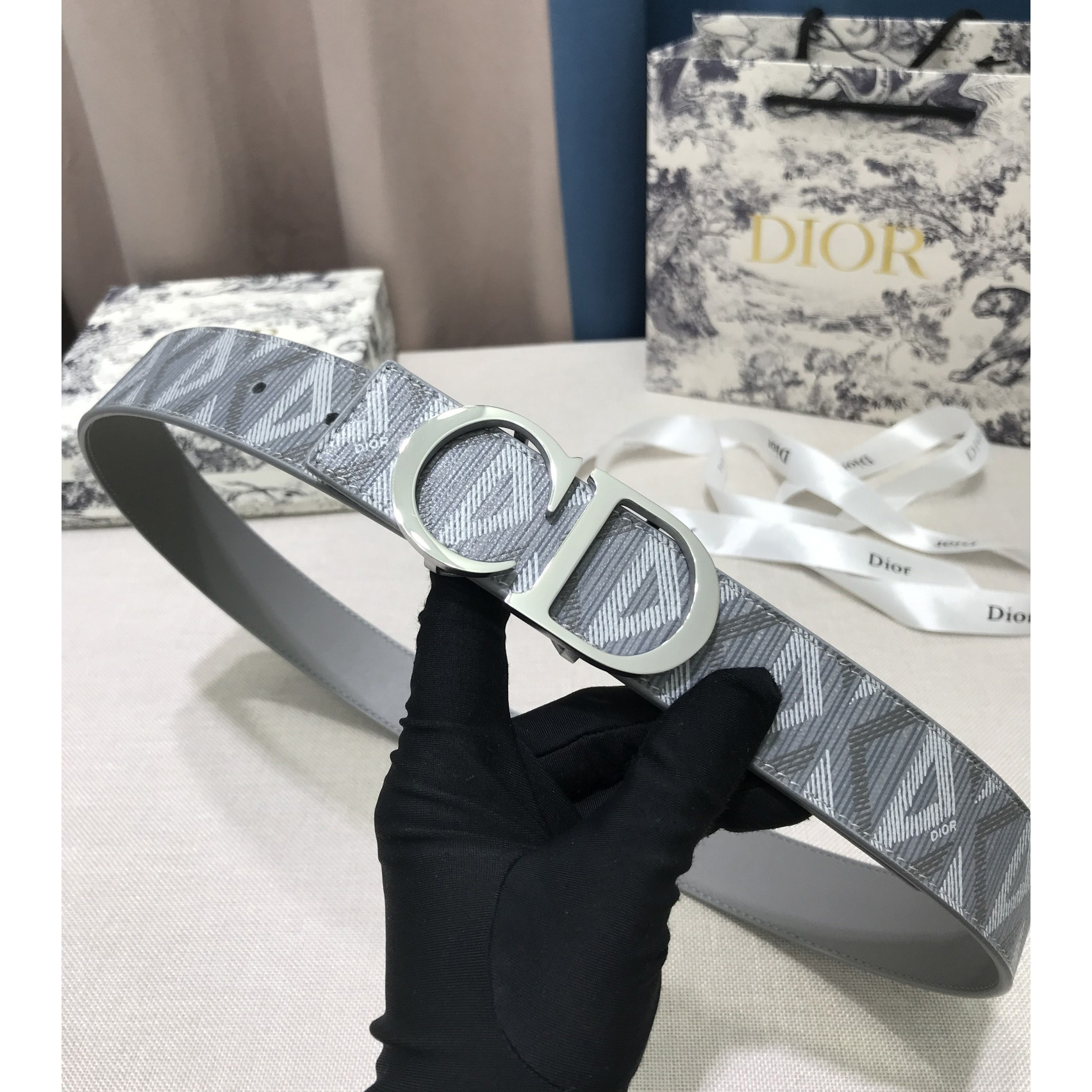 Dior CD Diamond Print  40mm Reversible Belt  - FashionPlug