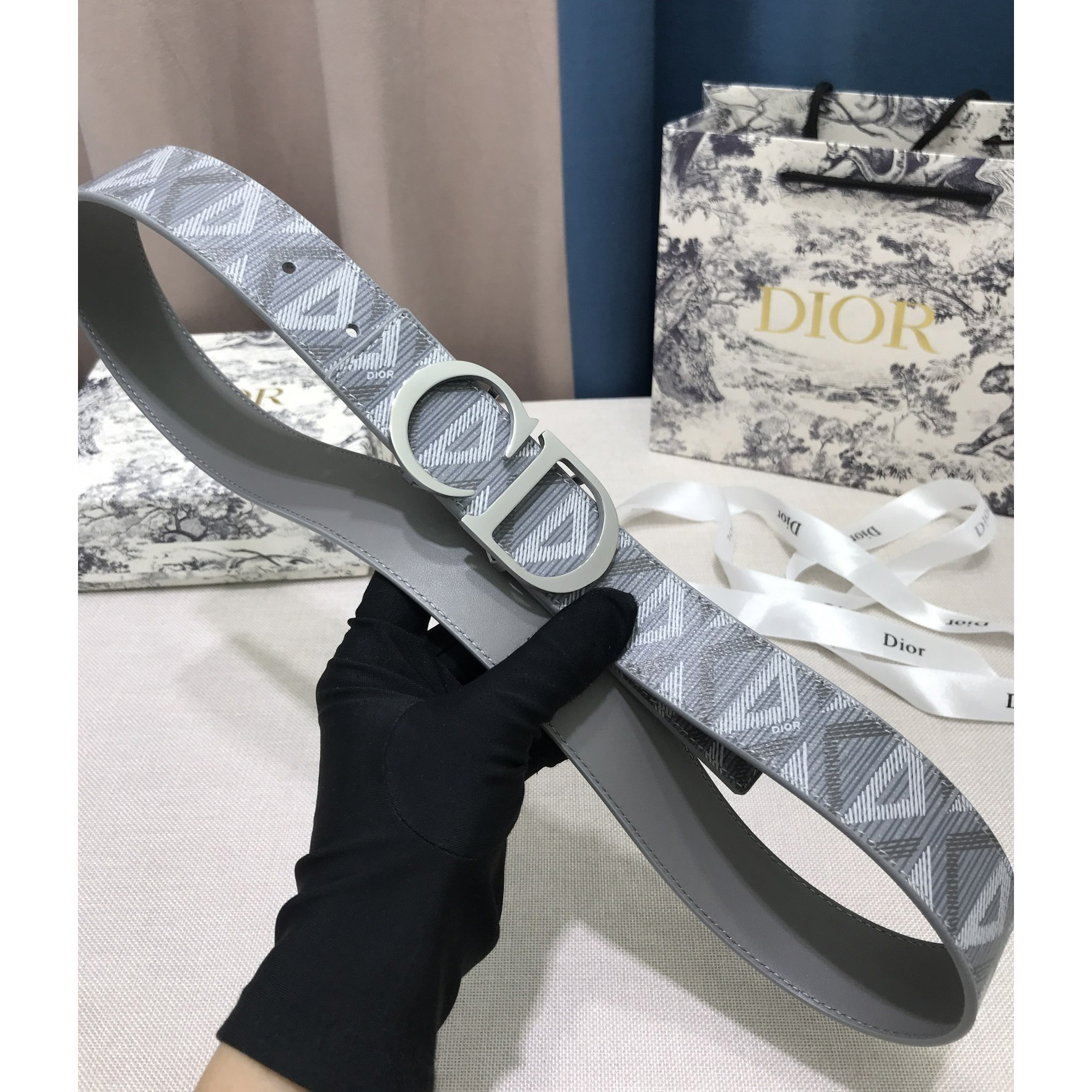 Dior CD Diamond Print  40mm Reversible Belt  - FashionPlug