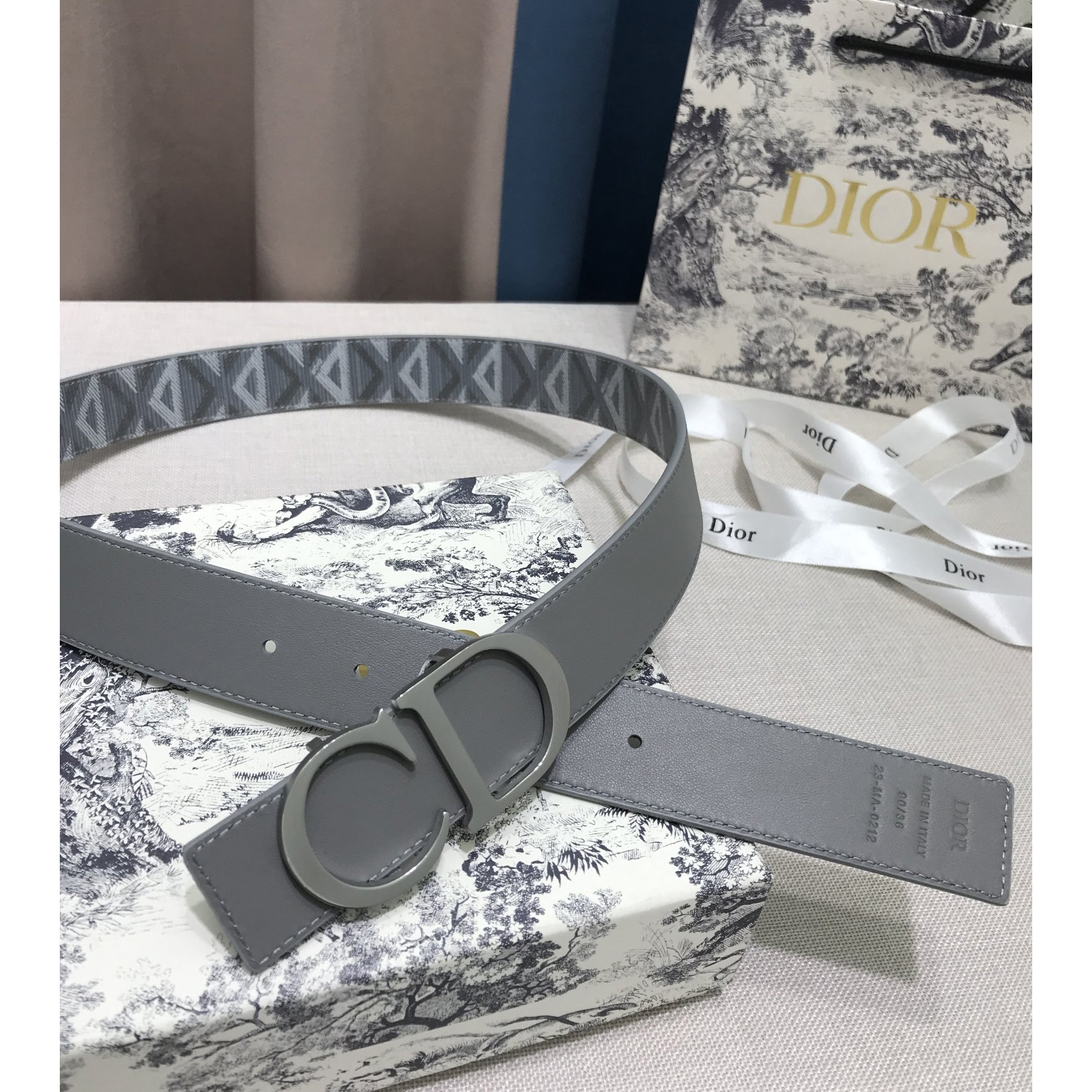 Dior CD Diamond Print  40mm Reversible Belt  - FashionPlug