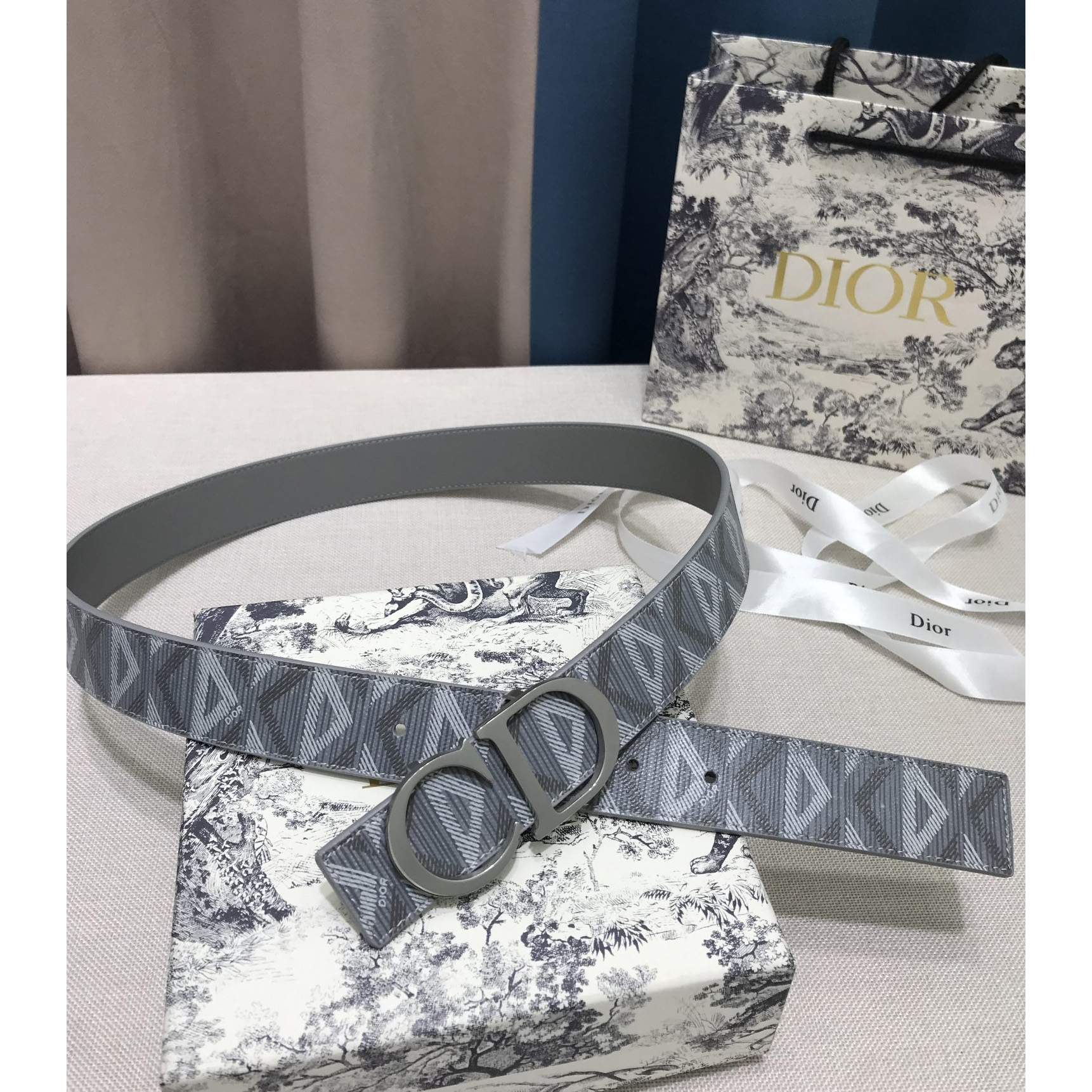 Dior CD Diamond Print  40mm Reversible Belt  - FashionPlug