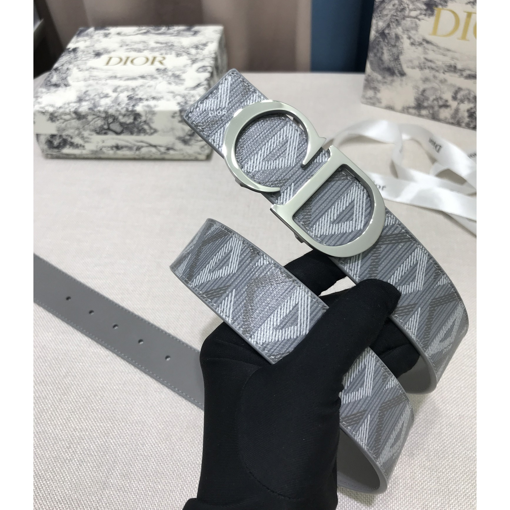 Dior CD Diamond Print  40mm Reversible Belt  - FashionPlug