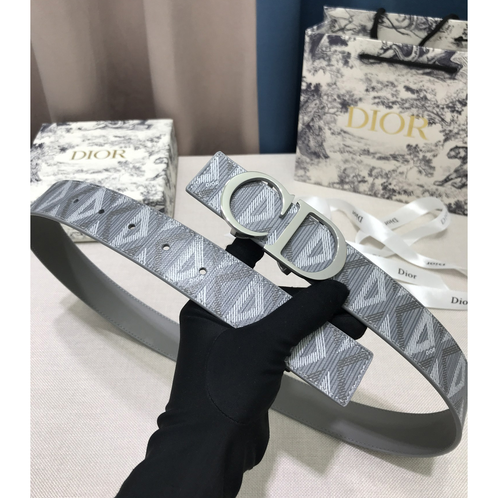 Dior CD Diamond Print  40mm Reversible Belt  - FashionPlug