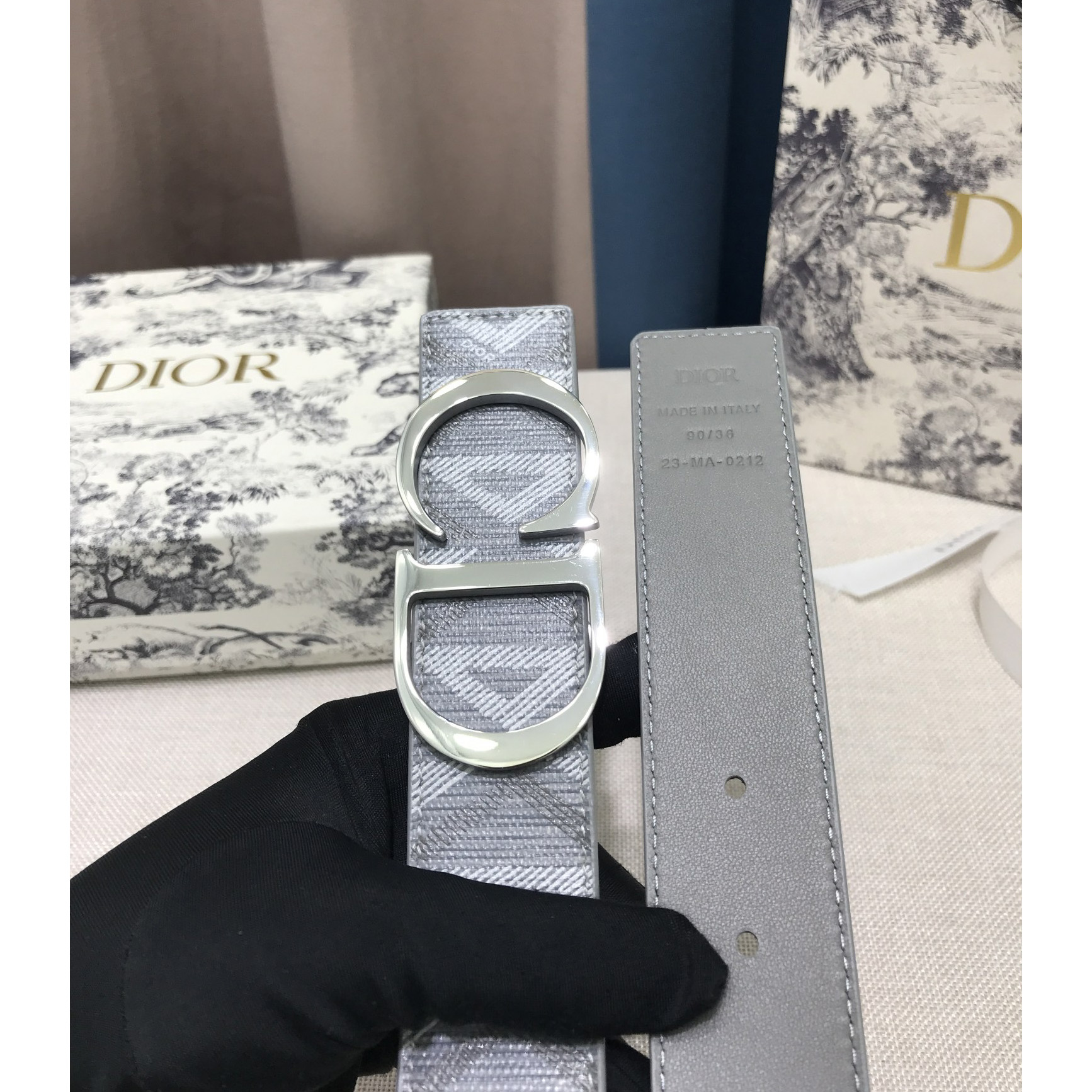 Dior CD Diamond Print  40mm Reversible Belt  - FashionPlug