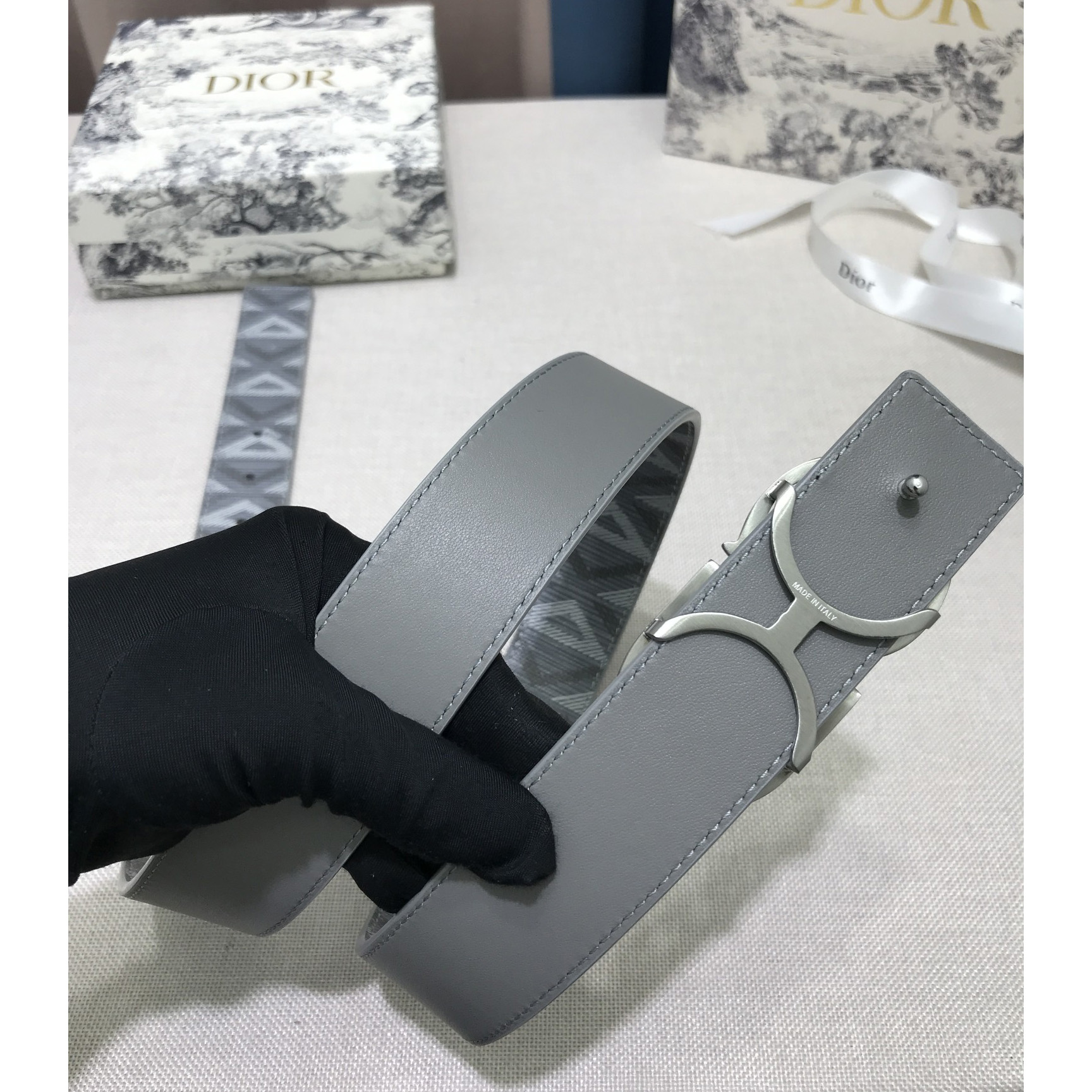 Dior CD Diamond Print  40mm Reversible Belt  - FashionPlug