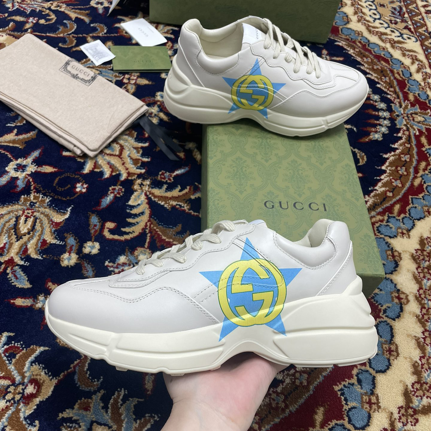 Gucci Men's Rhyton Star Print Sneakers - FashionPlug