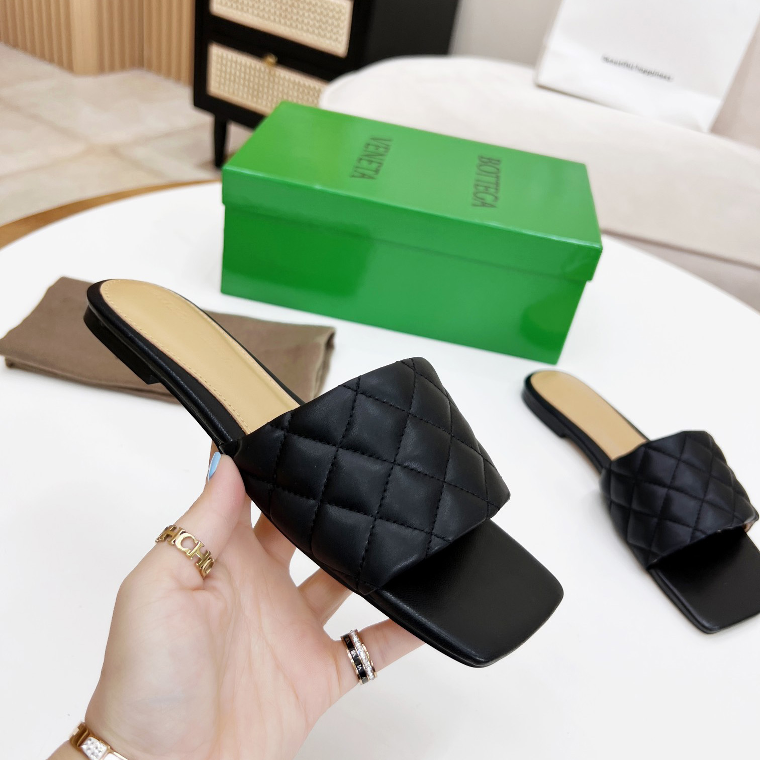Bottega Veneta Padded Leather Sandals - FashionPlug