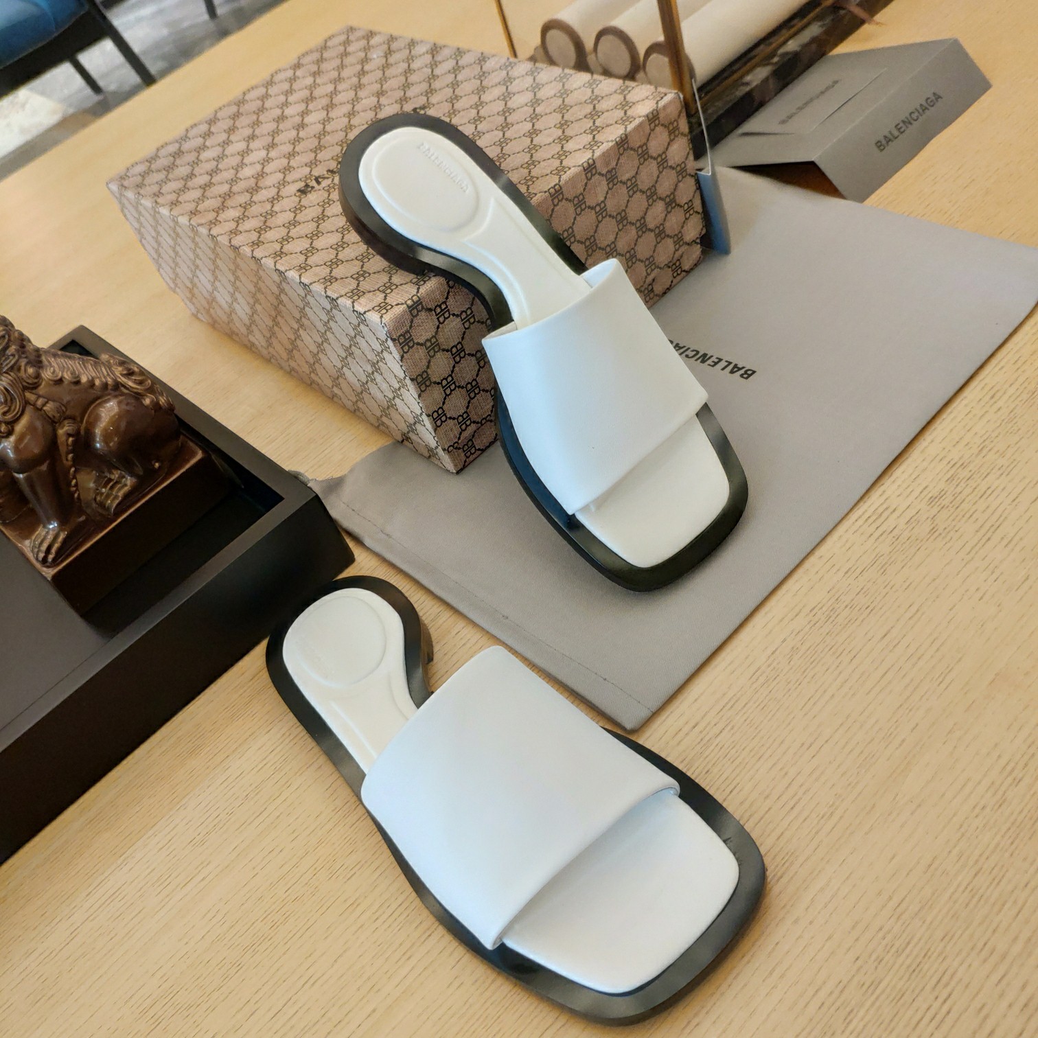 Balenciaga Logo Leather Slide Sandal - FashionPlug