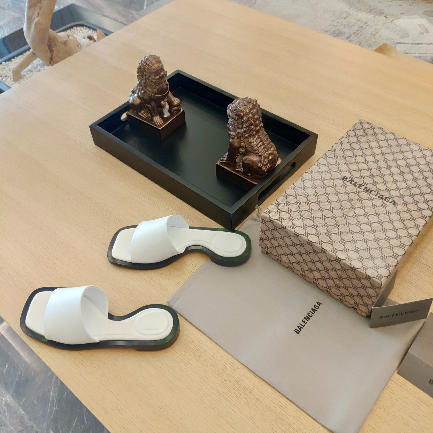 Balenciaga Logo Leather Slide Sandal - FashionPlug