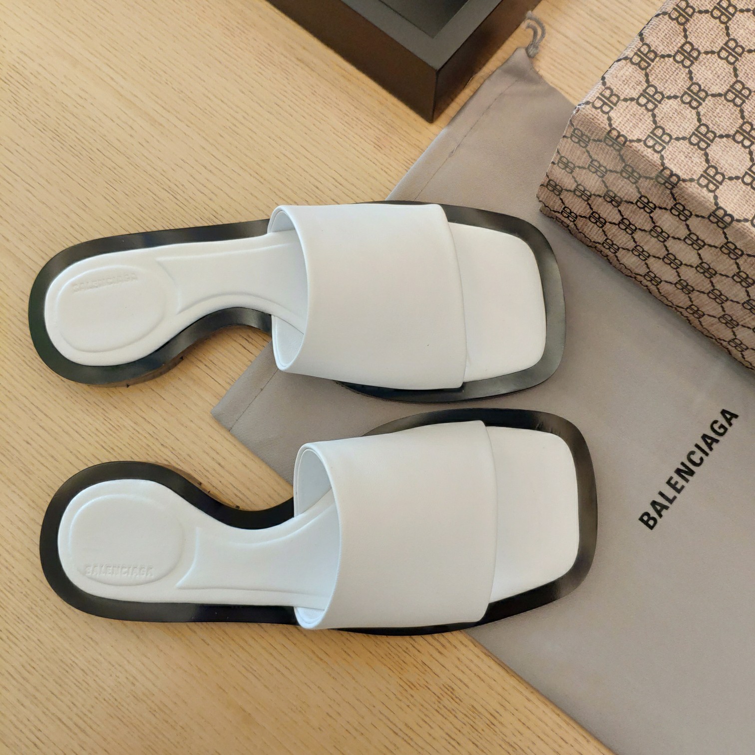 Balenciaga Logo Leather Slide Sandal - FashionPlug