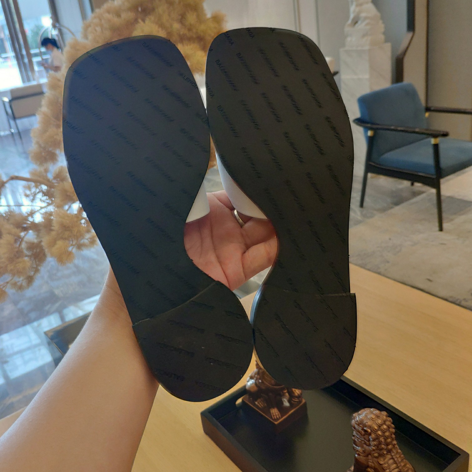 Balenciaga Logo Leather Slide Sandal - FashionPlug