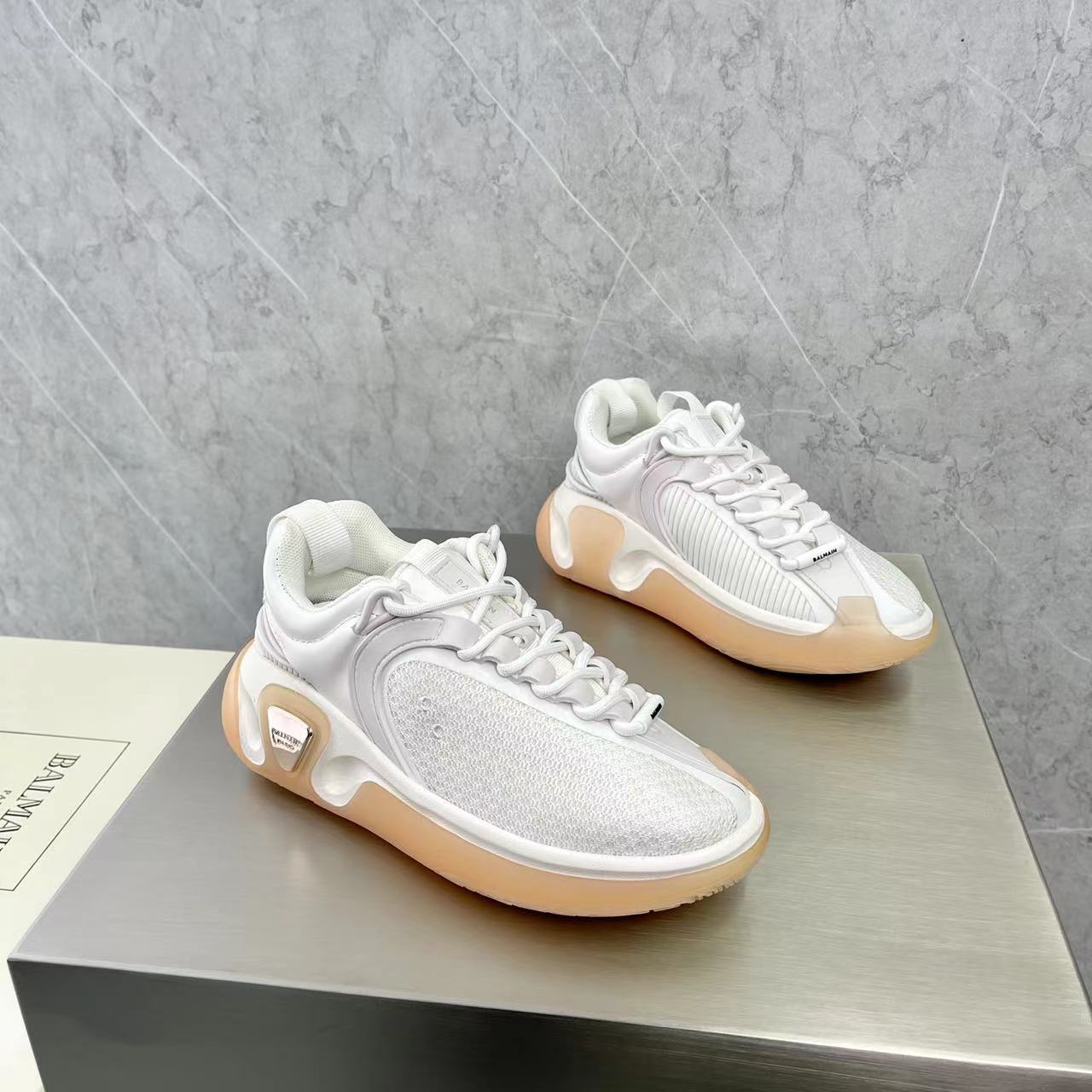 Balmain Bicolor Gummy Leather And Mesh B-Runner Sneakers - FashionPlug