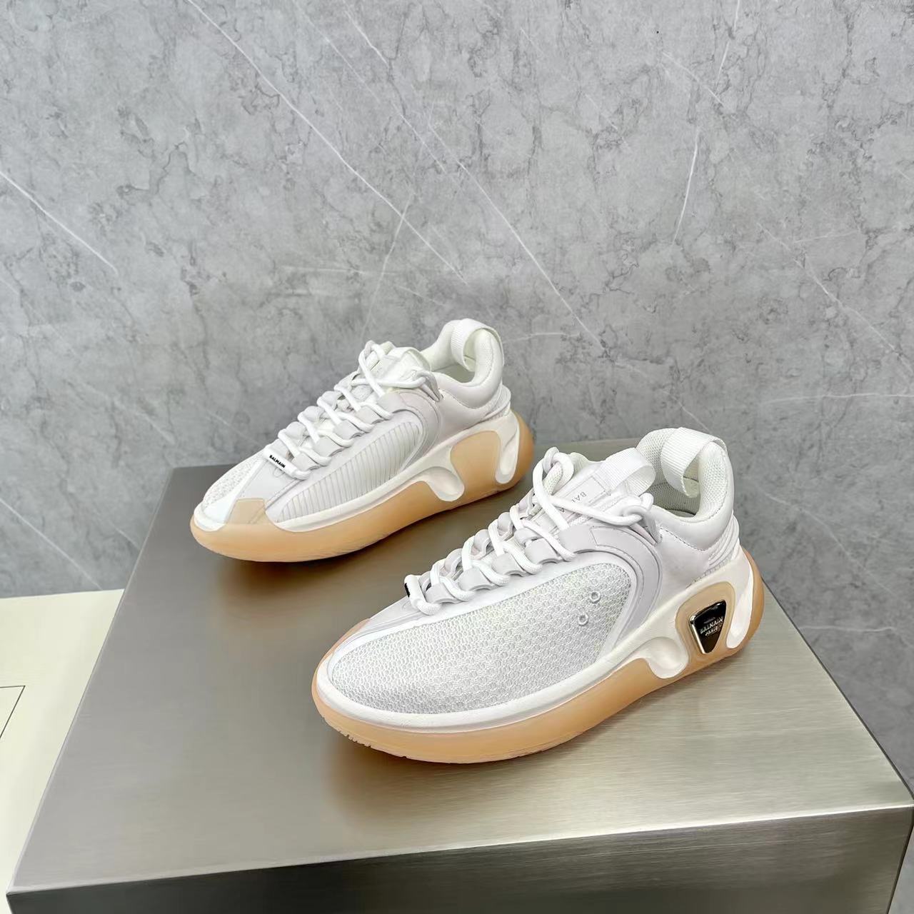 Balmain Bicolor Gummy Leather And Mesh B-Runner Sneakers - FashionPlug