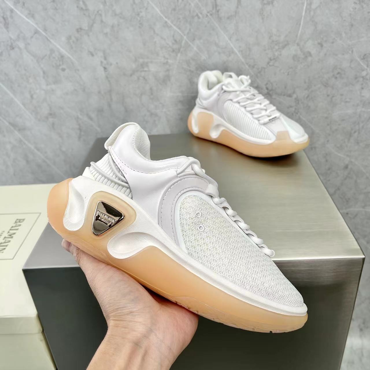 Balmain Bicolor Gummy Leather And Mesh B-Runner Sneakers - FashionPlug