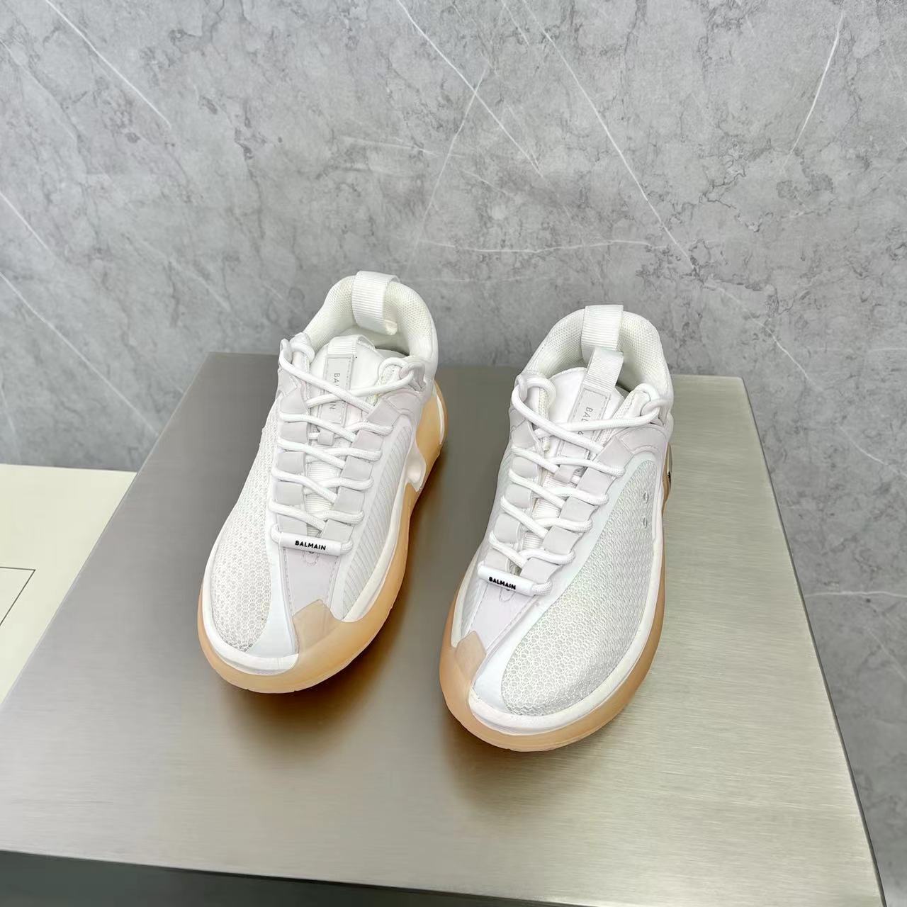 Balmain Bicolor Gummy Leather And Mesh B-Runner Sneakers - FashionPlug