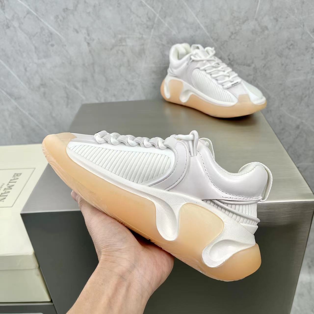 Balmain Bicolor Gummy Leather And Mesh B-Runner Sneakers - FashionPlug