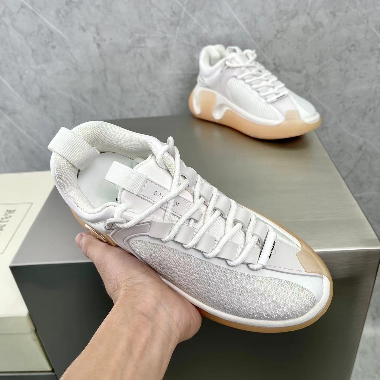 Balmain Bicolor Gummy Leather And Mesh B-Runner Sneakers - FashionPlug