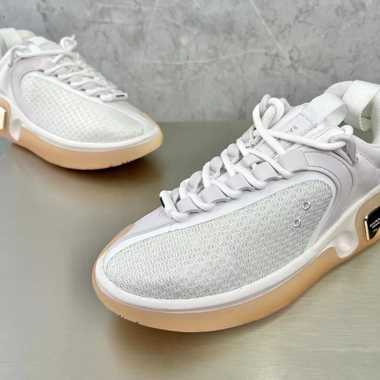 Balmain Bicolor Gummy Leather And Mesh B-Runner Sneakers - FashionPlug