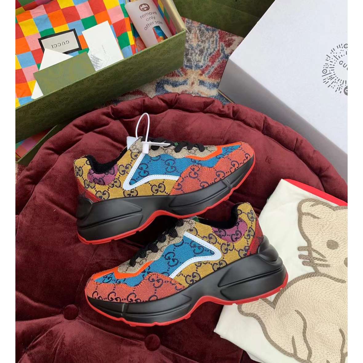 Gucci GG Multicolor Series Rhyton  Sneakers - FashionPlug