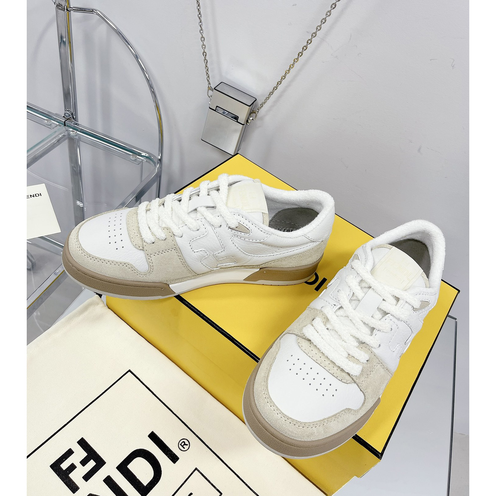Fendi Match White Suede Low Tops Sneaker(Upon UK size) - FashionPlug