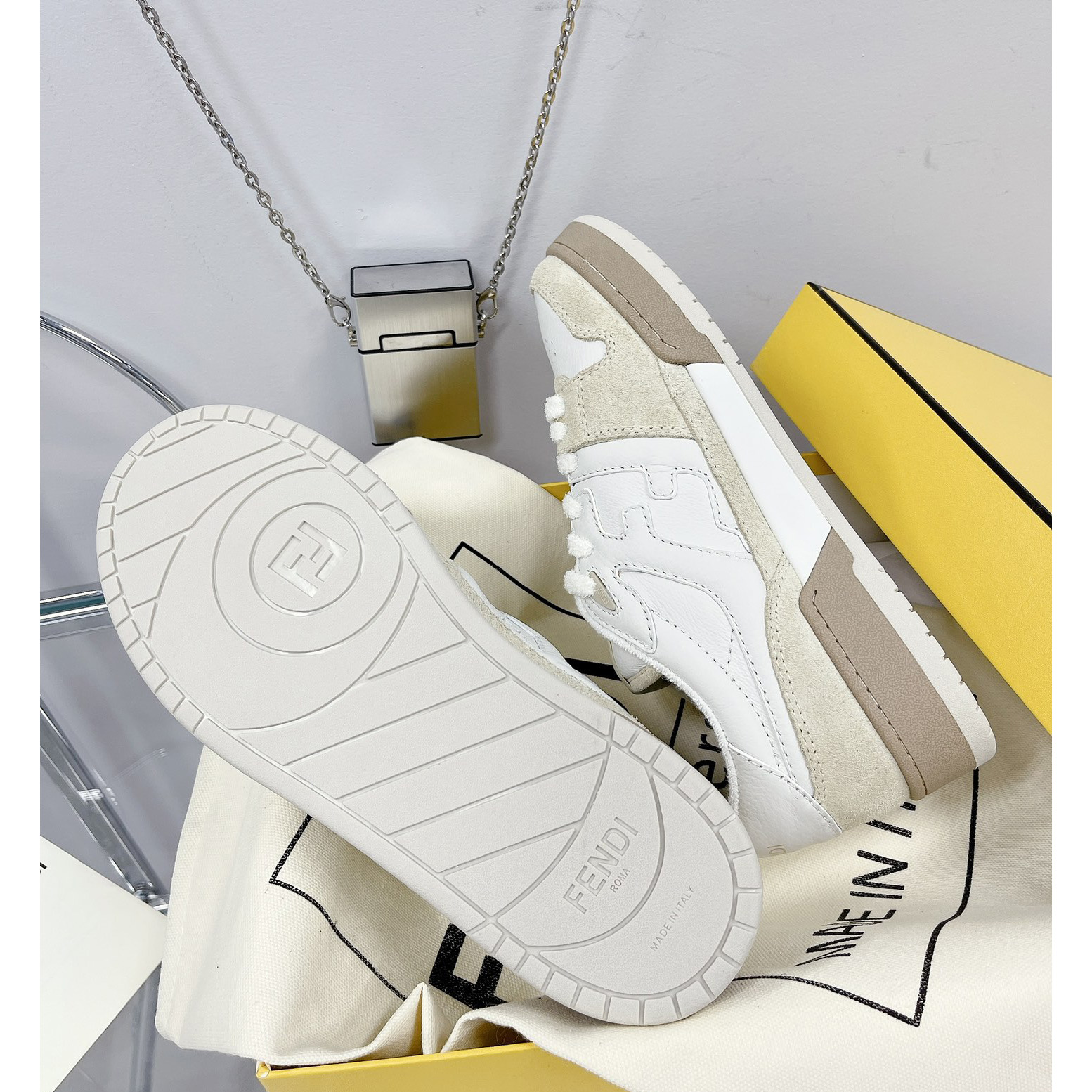 Fendi Match White Suede Low Tops Sneaker(Upon UK size) - FashionPlug