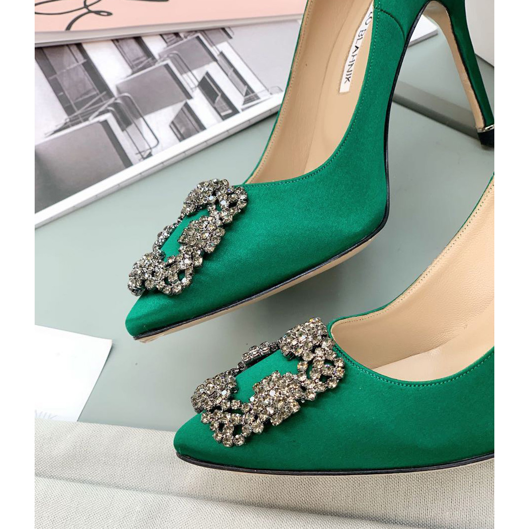 Manolo Blahnik Green Hangisi Pumps With Buckle - FashionPlug