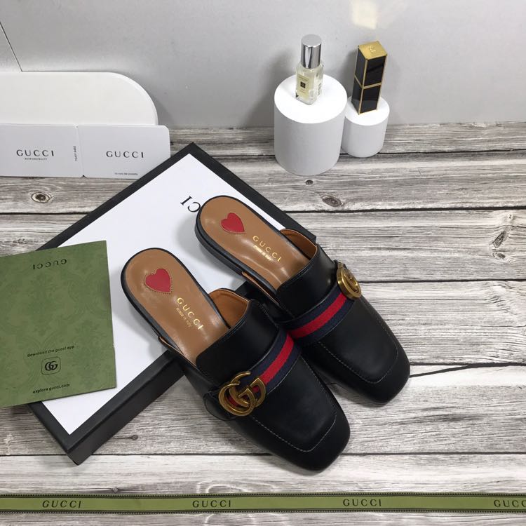 Gucci Princetown Leather Black Slipper With Double G - FashionPlug