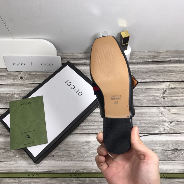 Gucci Princetown Leather Black Slipper With Double G - FashionPlug