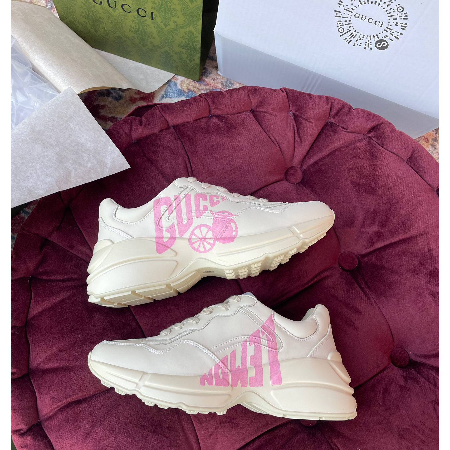 Gucci Men's Rhyton 'Lemon Gucci 'Printed sneakers - FashionPlug