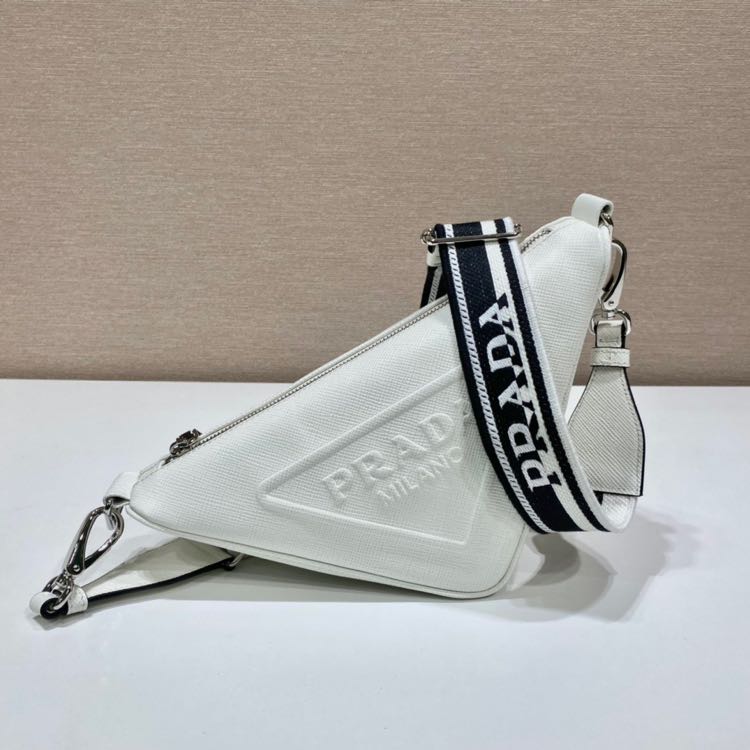 Prada Saffiano Prada Triangle Bag In White(28-18-11cm) - FashionPlug