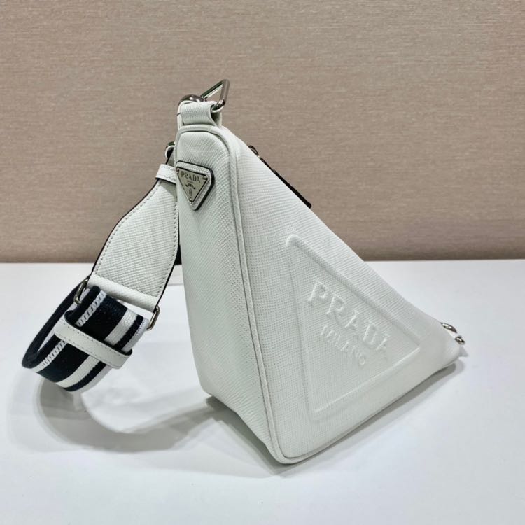 Prada Saffiano Prada Triangle Bag In White(28-18-11cm) - FashionPlug
