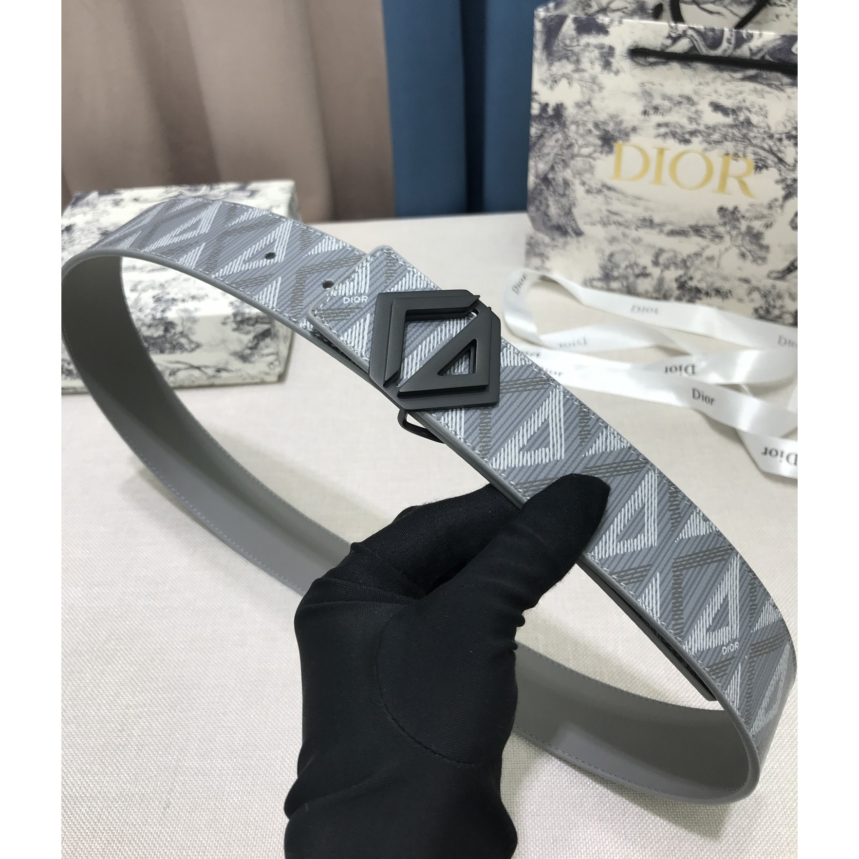 Dior CD Diamond Print  40mm Reversible Belt  - FashionPlug