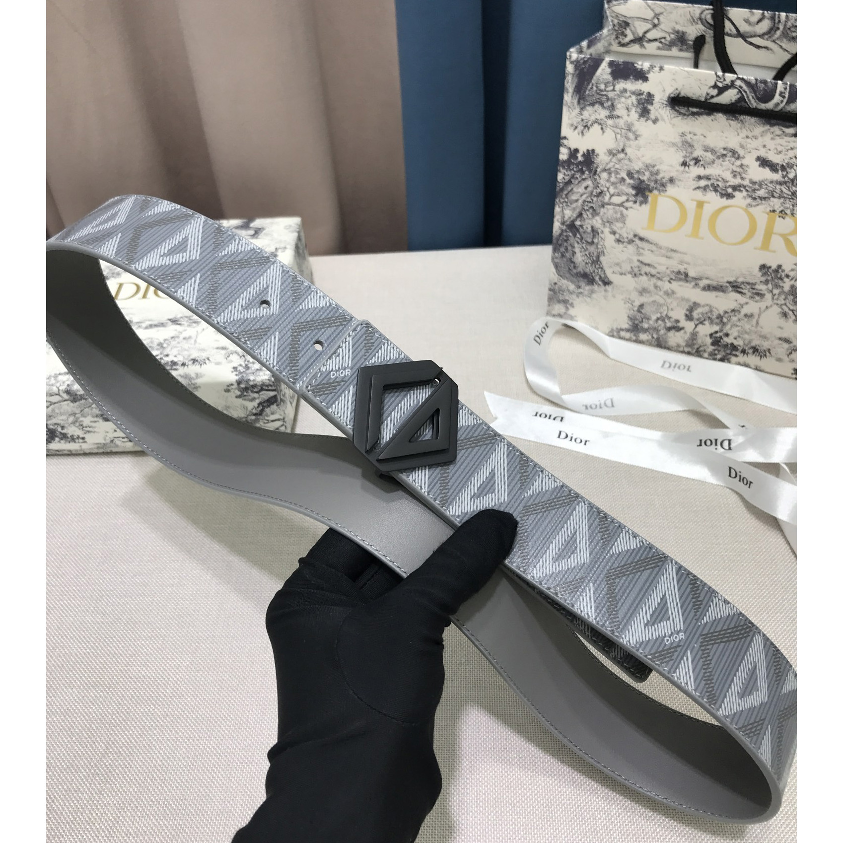 Dior CD Diamond Print  40mm Reversible Belt  - FashionPlug